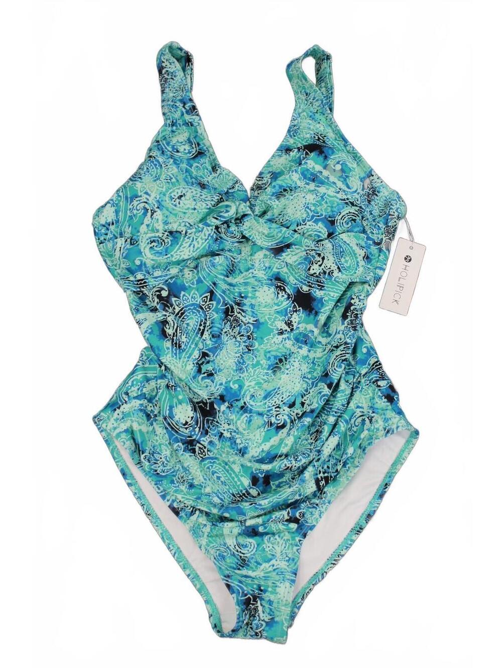 Holipick Blue Green Print One Piece Swimsuit M NWT